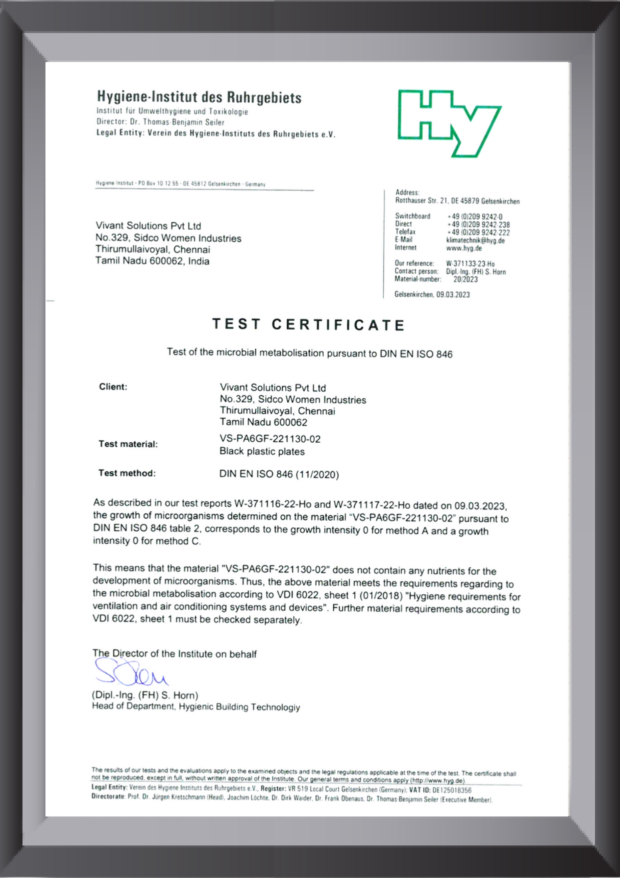 VDI 6022 Hygiene Certificate